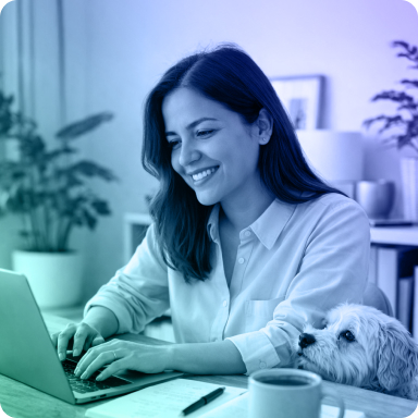 A woman working at her computer.